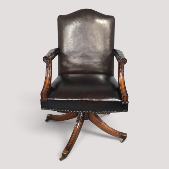 Mahogany Swivel Office Desk Chair, 1920 For Sale - Image 15 of 15