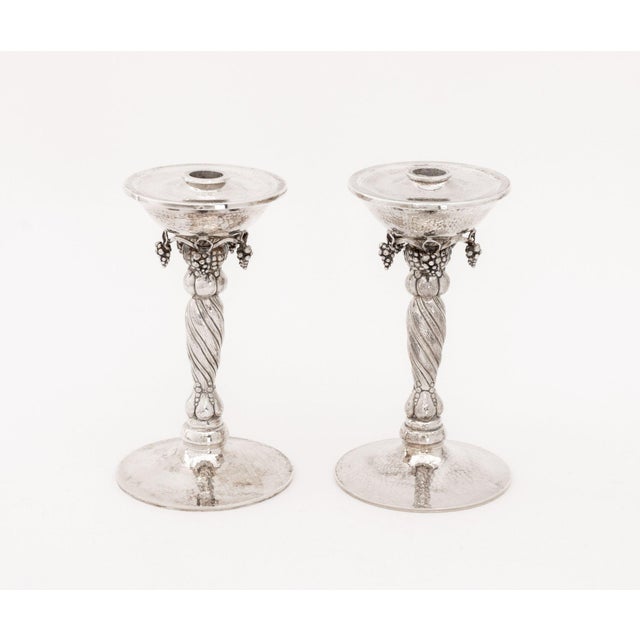 Modern Michael Strauss Hammered Silver Candlesticks, Pair For Sale - Image 3 of 11