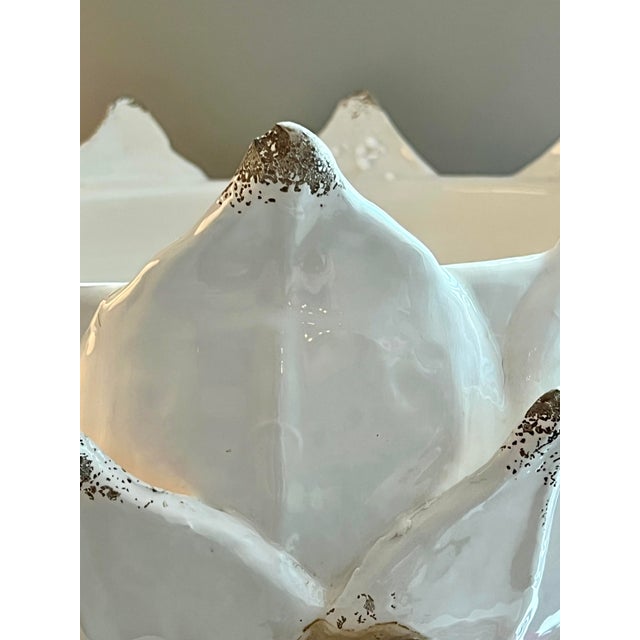 2020s Italian Hand Thrown Hand Painted Artichoke Majolica Pedestal Bowl Sculptural Centerpiece - White For Sale - Image 5 of 6