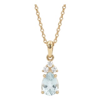 Beautiful Aquamarine Gemstone Pendant | Dainty March Birthstone Stacking Pendant for Woman For Sale