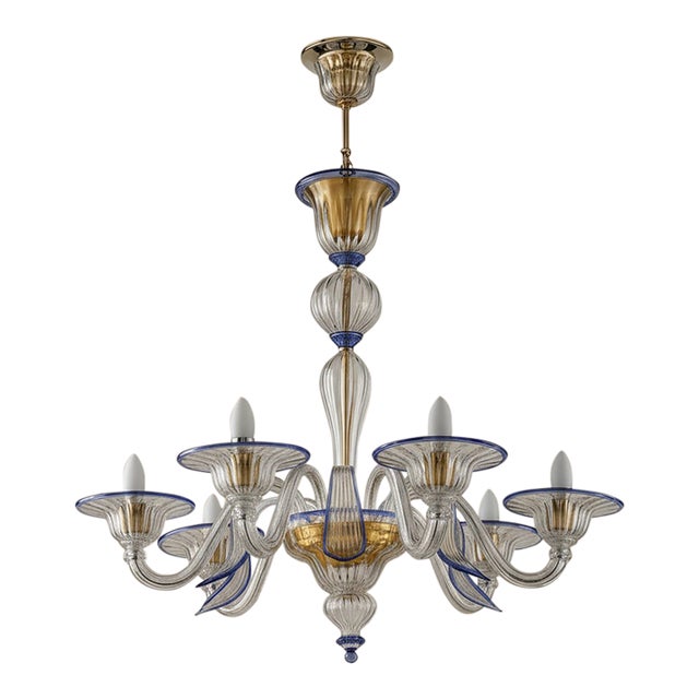Foglia Murano Glass Chandelier Classic Venetian Design, Hand-Blown Murano Glass 12 Light For Sale