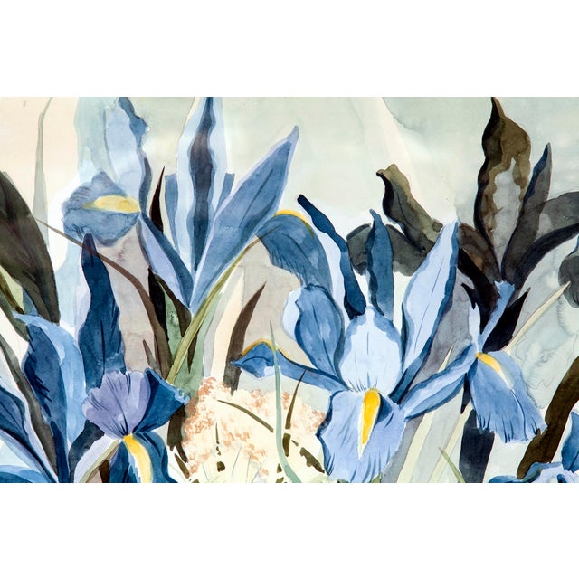 Paint "Blue Irises" Framed Watercolors by Artist Lydia Delgado, Laguna Beach, Ca. For Sale - Image 7 of 7
