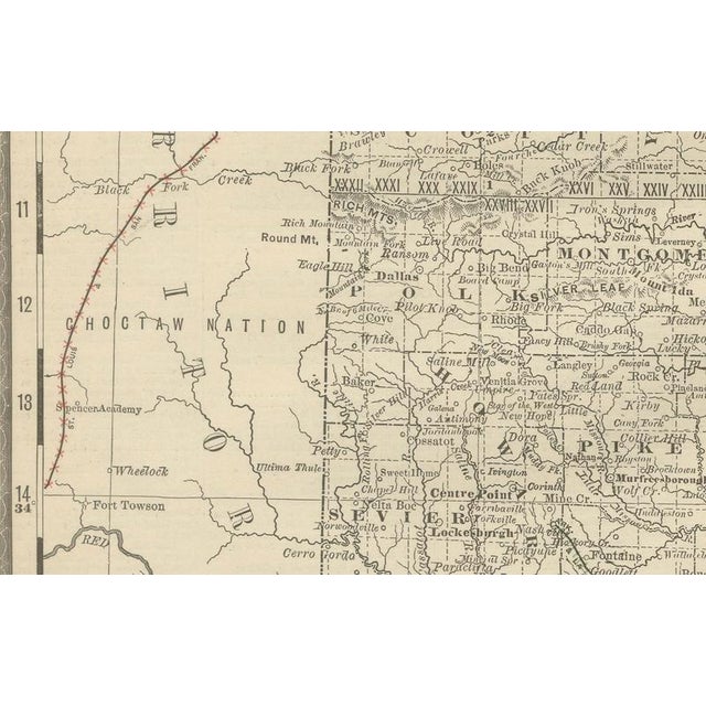 Paper Antique Map of Arkansas State, Railroads and Cities, 1888 For Sale - Image 7 of 11