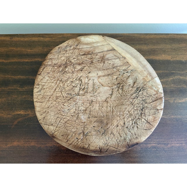 Wood Late 19th Century Primitive Round Wooden Cutting Board With Timeworn Patina For Sale - Image 7 of 14