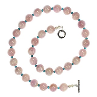 Ajd 22 Inch Lustrous Kunzite With Turquoisey Accents Necklace For Sale