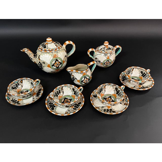Italian Hand-Painted Ceramic Tea Service, 1930s, Set of 7 For Sale - Image 3 of 16