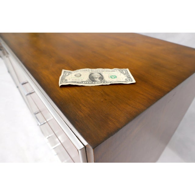 John Stuart mid-century modern long burl walnut dresser credenza w/ Chrome bezel For Sale - Image 11 of 13