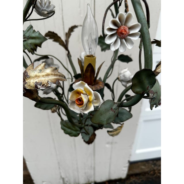 Vintage Floral and Metal Single Bulb Hanging Fixture For Sale - Image 9 of 10
