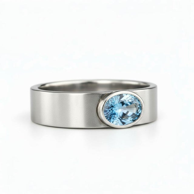 Bezel Set Oval Topaz Wide Matte Band Silver, Gold, Size 10 For Sale - Image 4 of 5