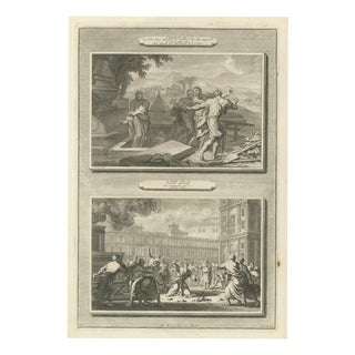Pieter Mortier, Dead Man Revived by Elisha's Bones and Zechariah Stoned, 1700, Engraving For Sale