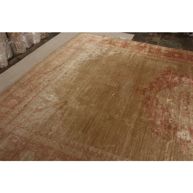 Rug & Kilim Hand-Knotted Antique Oushak Rug in Beige-Brown and Red Medallion Pattern For Sale - Image 4 of 6