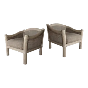 Pair of Vintage Coastal Reeded Bamboo Lounge Chairs