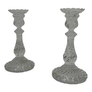 Vintage French Crystal Torchon Candlesticks, 1980s, Set of 2 For Sale
