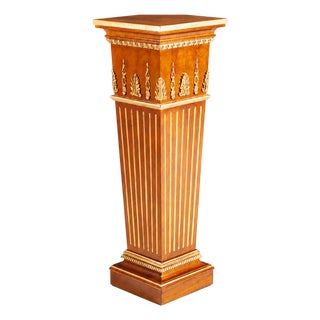 Italian Fluted Cherry Pedestal Stand With Gold Leaf Accents For Sale