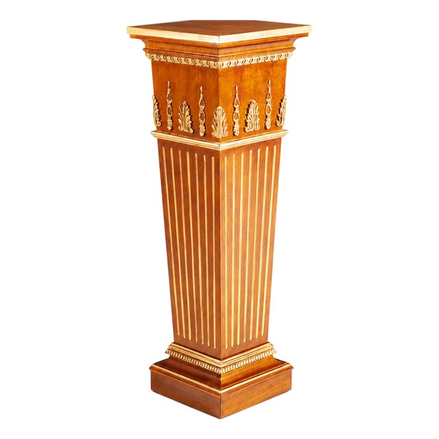 Italian Fluted Cherry Pedestal Stand With Gold Leaf Accents For Sale