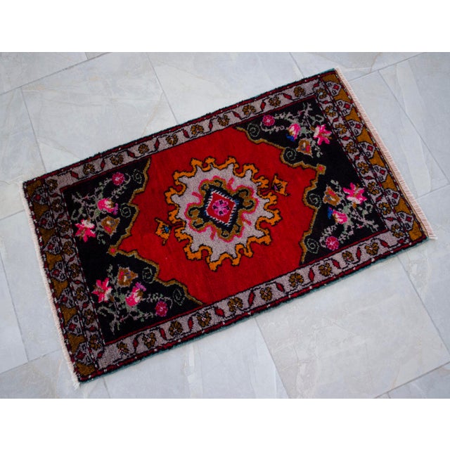 1970s Small Rug, Entryway Rug, Bath Mat, Kitchen Decor, Turkish Rug, Doormat 22" X 38" For Sale - Image 10 of 13