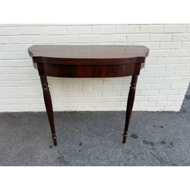 Early 20th century Federal Style Mahogany Fold Top Card Game Table. Mahogany Game Table. It serves as a console table when...