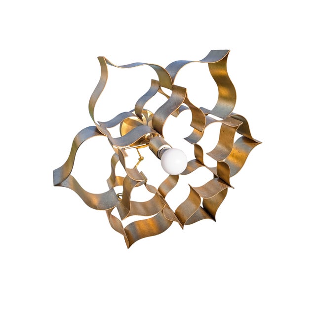 Asian Grand Lotus 1 Light 20.25 Inch Antique Gold Leaf Chandelier Ceiling Light by Currey & Company For Sale - Image 3 of 6