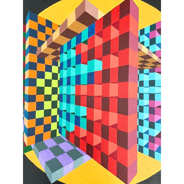 Red Vintage Postmodern Original Oil Painting on Canvas For Sale - Image 8 of 12