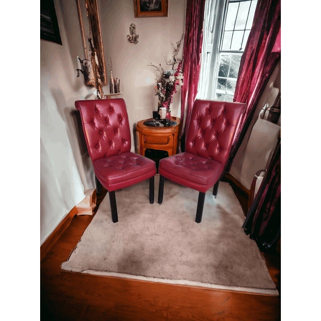 Wood Chesterfield Style Leather Chairs, 1990s, Set of 2 For Sale - Image 7 of 7