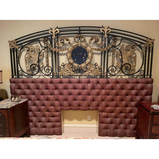 18th Century French Louis XVI Wrought Iron and Bronze King Size Headboard For Sale - Image 4 of 13