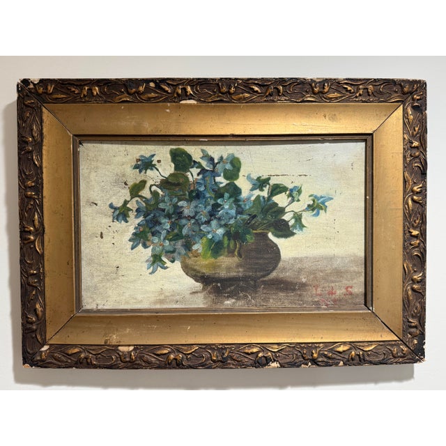 Traditional Antique Liverleaf Flower Oil Painting For Sale - Image 3 of 11