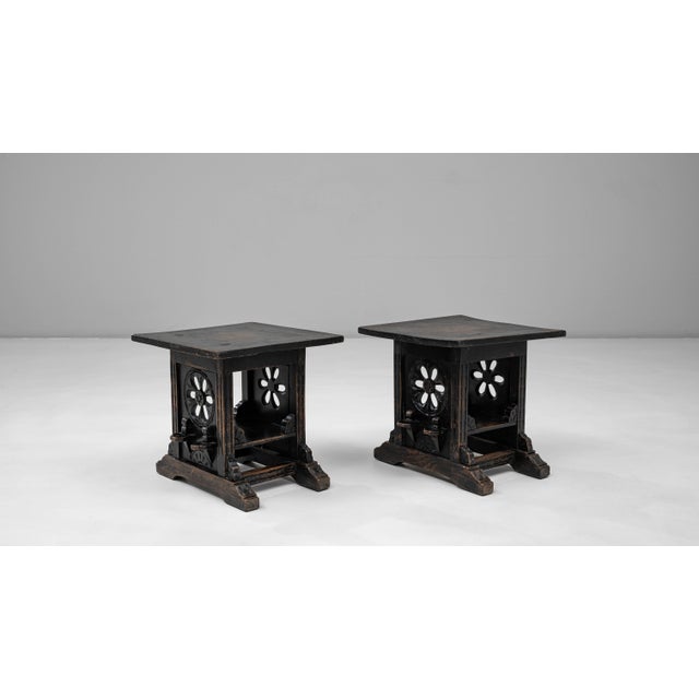 20th Century French Wood Black Patinated Stools - A Pair For Sale - Image 11 of 18