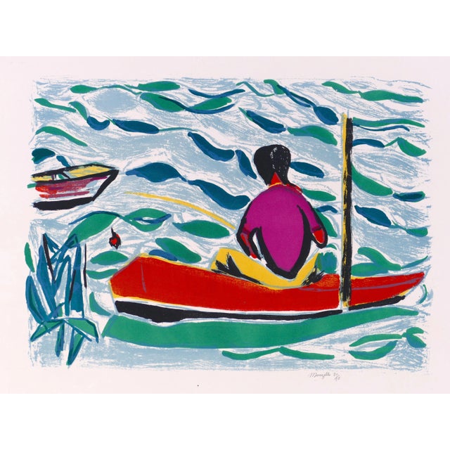 Le pêcheur - Original Lithograph by Jean Marzelle - 1970s 1970s For Sale - Image 3 of 3