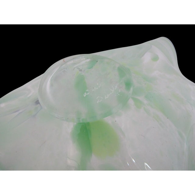 Large Seaform Blue Green Ruffled Pilchuck Studio Hand Blown Art Glass Bowl For Sale - Image 12 of 13