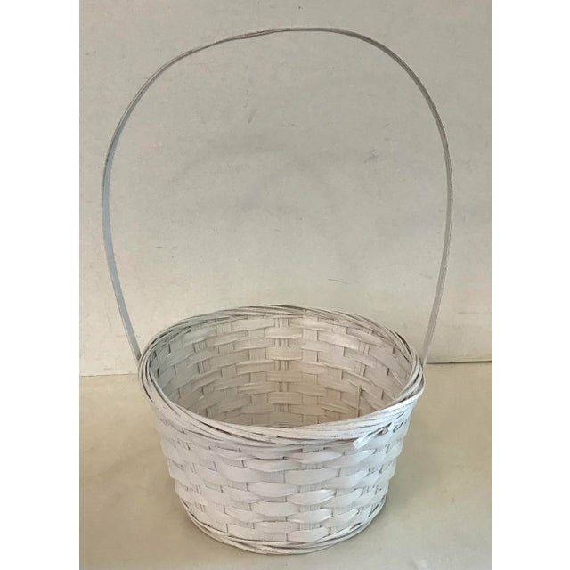 Boho Chic Vintage White Wicker Handled Basket For Sale - Image 3 of 7