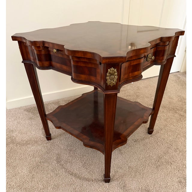 1990s 1990s Maitland-Smith Regency Style Mahogany Tiered Accent Table With Leather Pull-Out Slides For Sale - Image 5 of 7