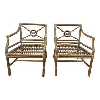 1990s McGuire Target Back Armchairs-A Pair For Sale