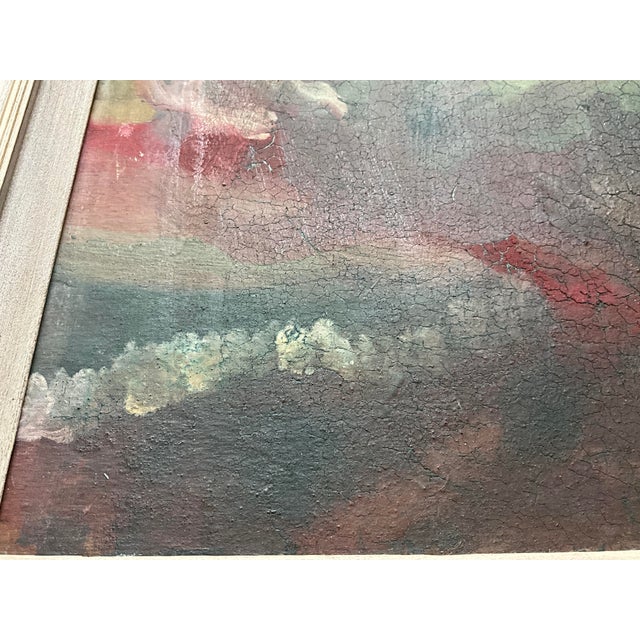 Vintage Abstract Painting With Craquelure in Original Wood Frame For Sale - Image 4 of 14