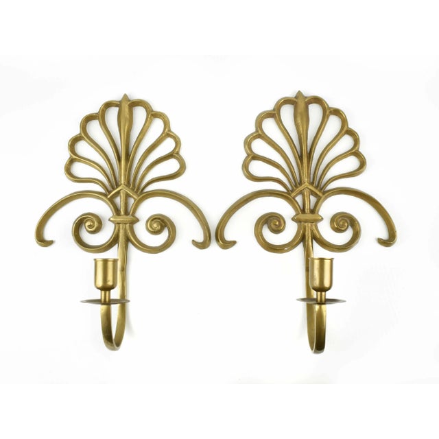 Metal Mid-Century Solid Brass Wall Mounted Sconces Single Candle Candlestick Holder - a Pair For Sale - Image 7 of 7