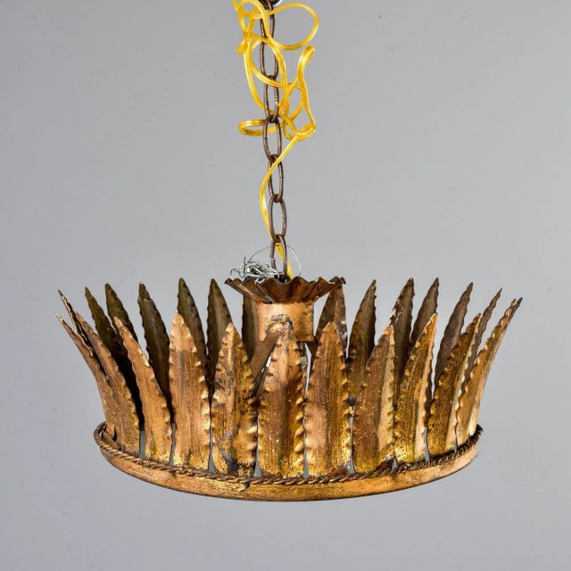 Mid-Century Modern Spanish Gilt Metal Crown Ceiling Fixture For Sale - Image 3 of 12
