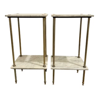 Vintage Pair of Two Tiered Marble Side Tables or Etageres For Sale