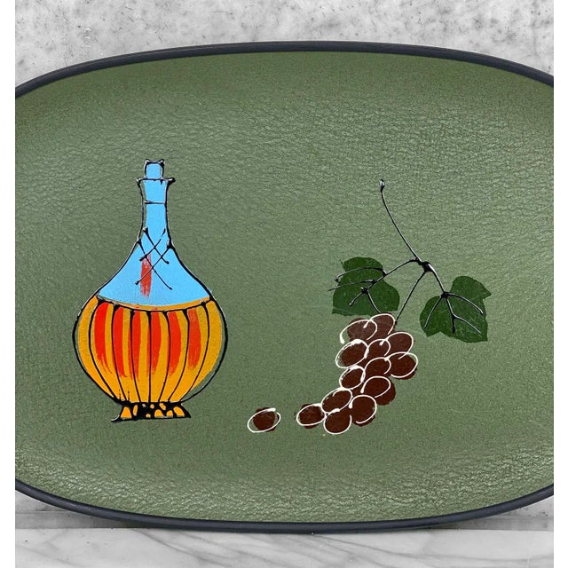 Mid-Century Modern Avocado Green Decanter & Grapevine Serving Tray For Sale - Image 4 of 8