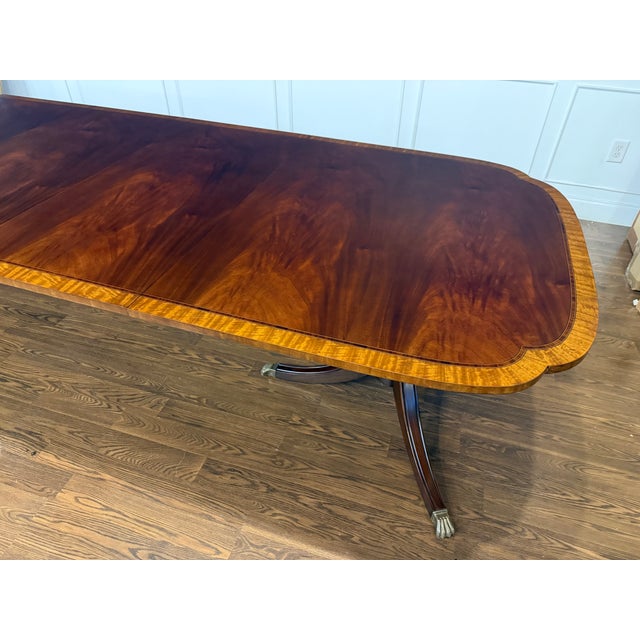 Brown Traditional Scallop Cornered Mahogany Double Pedestal Dining Table by Leighton Hall - Showroom Sample For Sale - Image 8 of 14