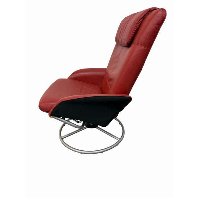 Ikea Vintage 1999 Ikea Red Vinyl Swivel Lounge Chair For Sale - Image 4 of 6