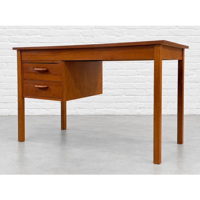 Apartment Sized Mid Century Modern Teak Desk | Compact Danish Writing Desk, C. 1960's For Sale - Image 14 of 16