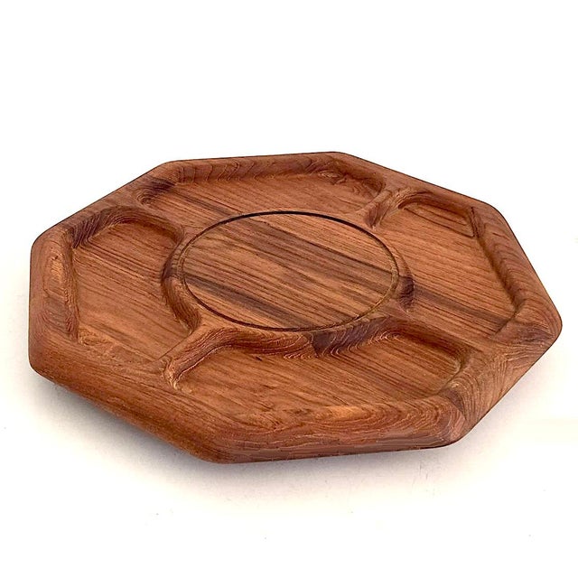 Offered is a partitioned teak wood Lazy Susan tray made in the 1970s for Goodwood in Thailand. Perfect for chips and dips,...