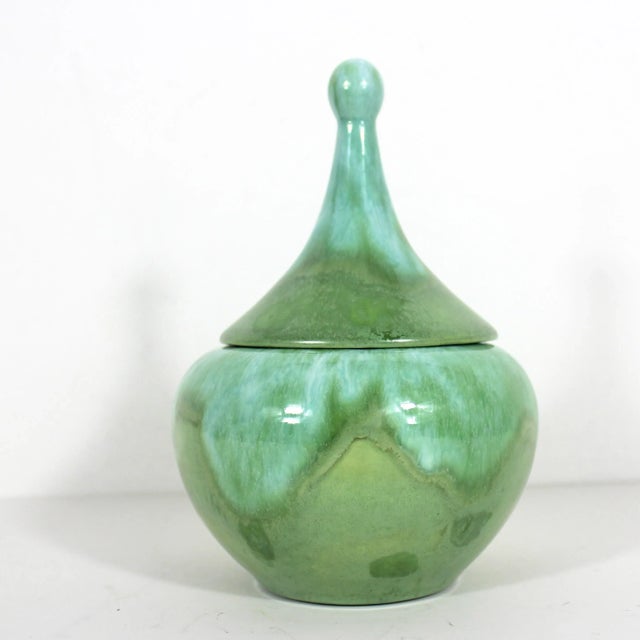 Ceramic Mid Century Modern Ceramic Trinket Box Hand Made Aqua Blue Turquoise Green For Sale - Image 7 of 8