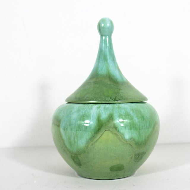 Ceramic Mid Century Modern Ceramic Trinket Box Hand Made in Canada Aqua Blue Turquoise Green For Sale - Image 7 of 8