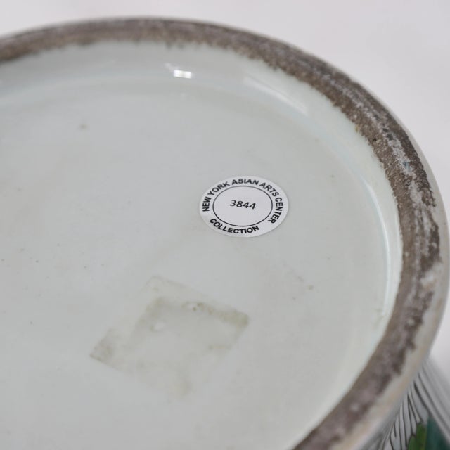 Pair of Chinese Late Qing Dynasty, Jingdezhen Kiln, Famille Verte Covered Jar With Kirin and Phoenix on Iron-Red Brocade Ground For Sale - Image 16 of 16