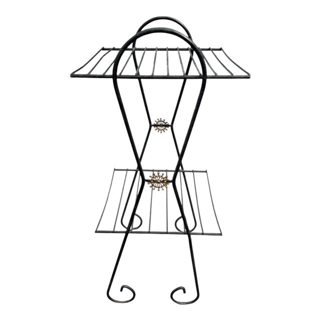 Mid Century Plant Stand Black Metal Wire Patio Table Telephone Table Smoking Stand For Sale