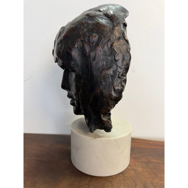 1960s The "Mask" Bronze Sculpture Mounted on Marble by Paul Suttman 1967 Mid Century For Sale - Image 5 of 9