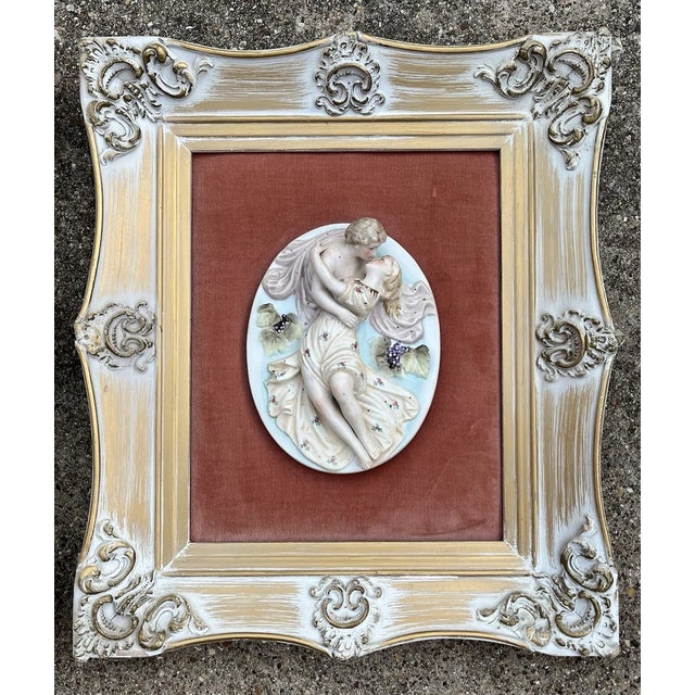 Ceramic 1950s Andrew Kolb & Son Framed Porcelain Bisque “Lovers” Plaques- Set of 2 For Sale - Image 7 of 12