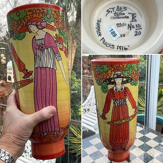 A superb and exceptionally rare dennis chinaworks vase, “summer frocks 1914”, designed by renowned ceramic artist sally...
