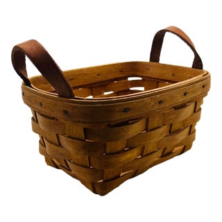 1990s Longaberger Basket With Leather Handles For Sale