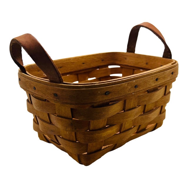 1990s Longaberger Basket With Leather Handles Chairish